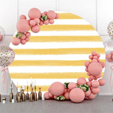 Lofaris Light Orange White Stripe Round Happy Birthday Backdrop